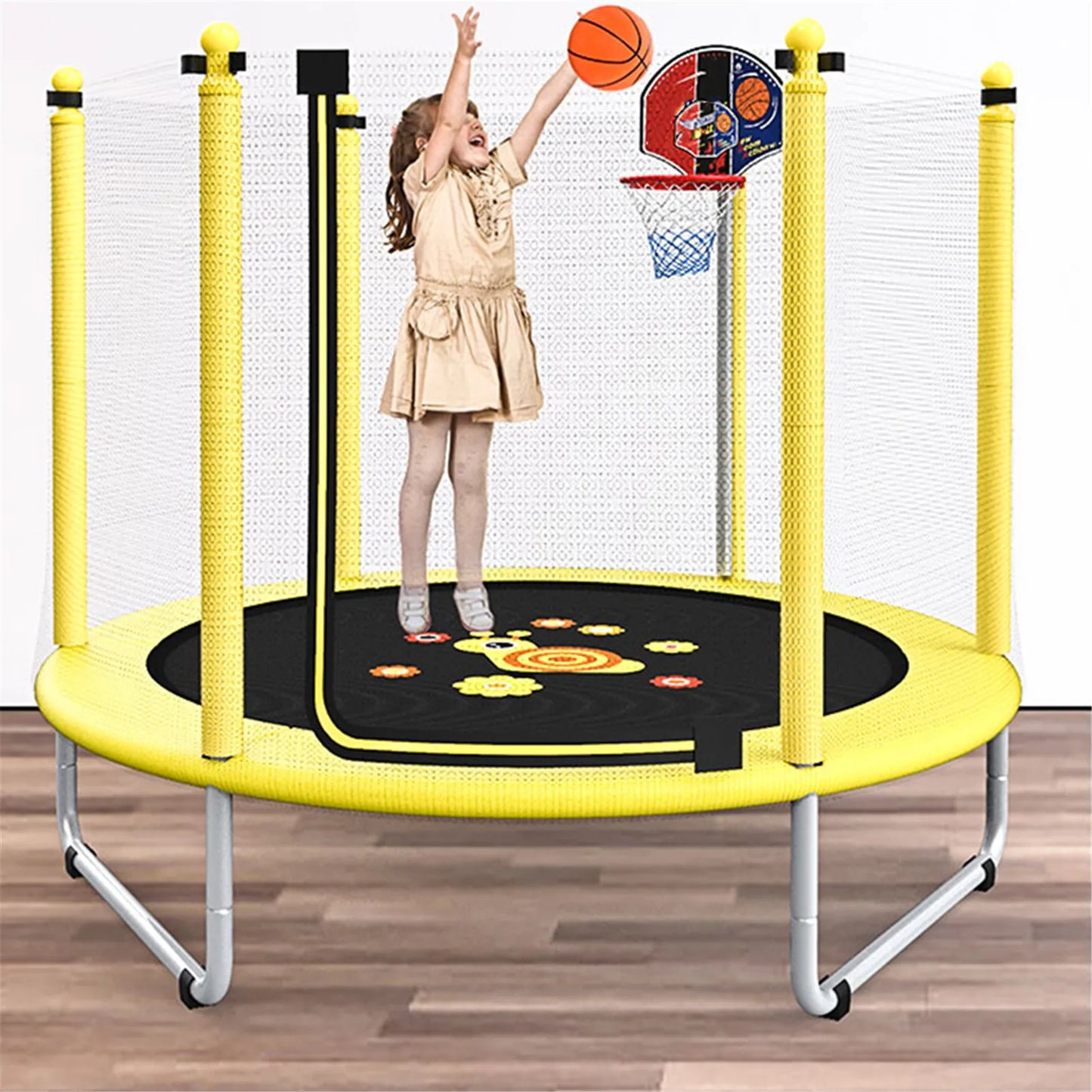 Round Kids Mini Trampoline Enclosure Net Pad Rebounder Outdoor Exercise Home Toys Jumping Bed Safety Net Protection Guard