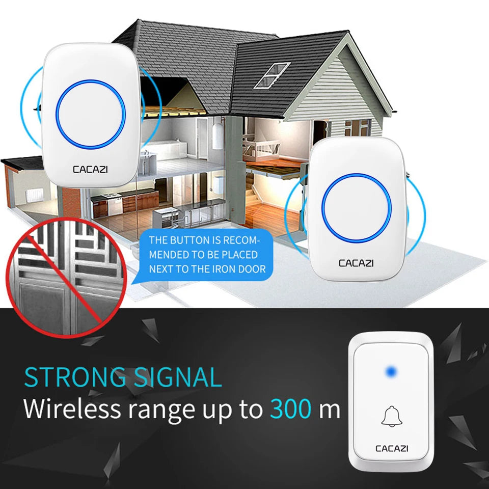 CACAZ Smart Home Waterproof Wireless Doorbell For Outdoor 4 Levels Volume 80DB 60 Chimes Home Calling Bell US EU UK AU Plug