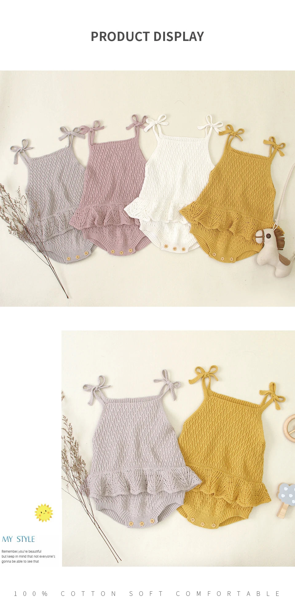Baby Bodysuit Cute Newborn Girl Outfits Clothes Tops Fashion Summer Toddler Infant Strap Jumpsuit Solid Knitted Kids Onesie 0-2Y