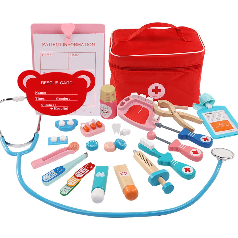 Wooden Pretend Play Doctor Educationa Toys for Children Kid Medical Simulation Medicine Chest Set for Kids Interest
