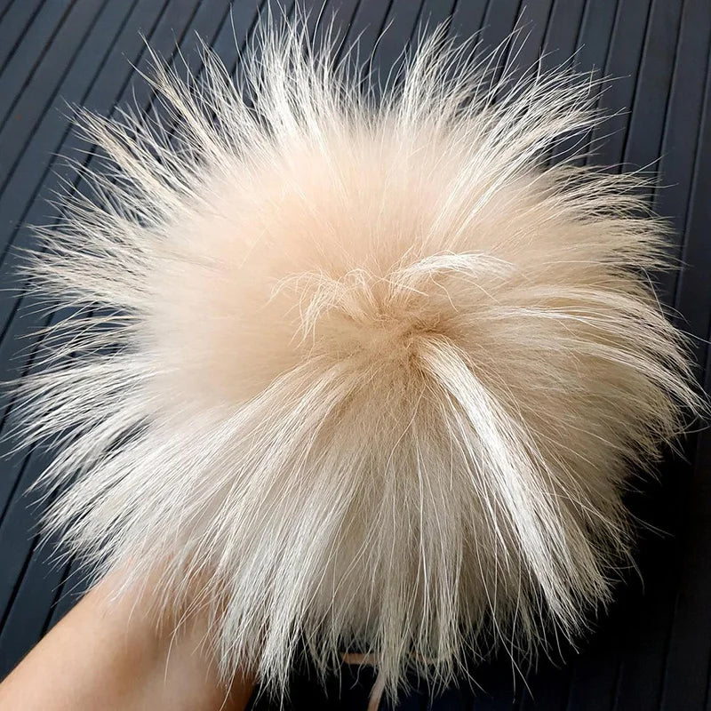 Big Fluffy Real Fur Fox Pompoms With Button DIY Raccoon Fur Pom Poms Balls Natural Fur Pompon For Scarves Hats Caps Accessories