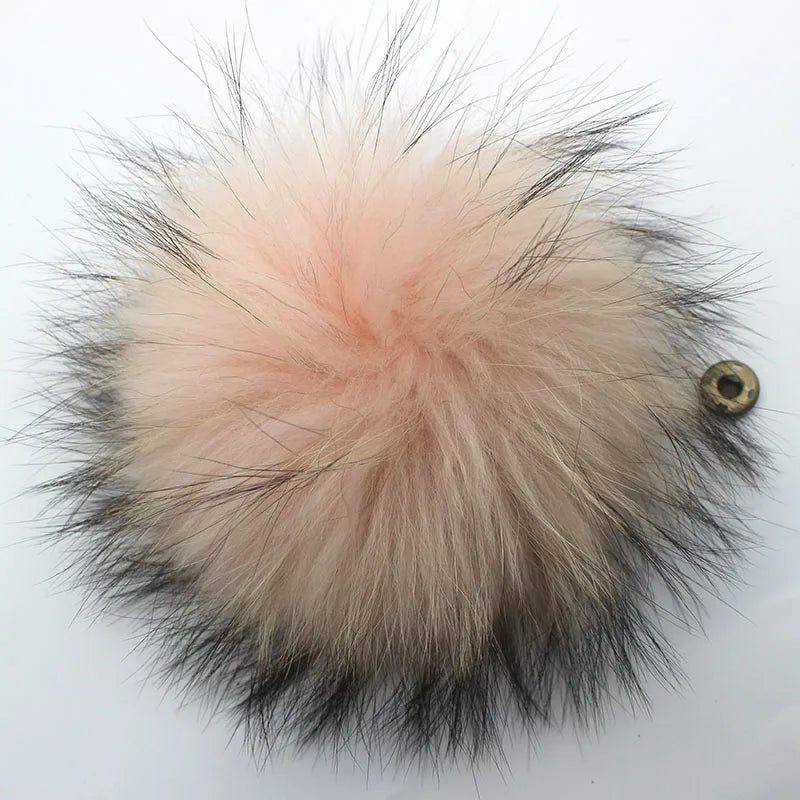 Big Fluffy Real Fur Fox Pompoms With Button DIY Raccoon Fur Pom Poms Balls Natural Fur Pompon For Scarves Hats Caps Accessories