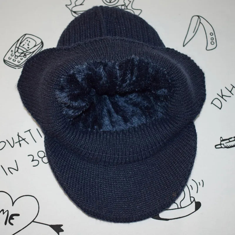 Unisex Stylish Add Fur Lined Warm Winter Hats With Brim Soft Beanie Cap For Men Women Classic Hat With Ear Knitted Hat