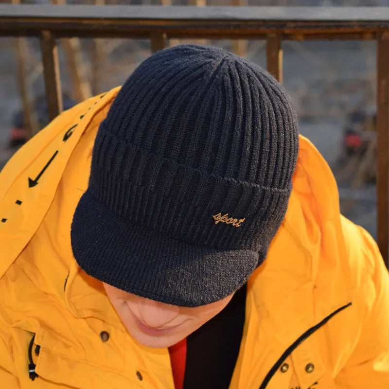 Unisex Stylish Add Fur Lined Warm Winter Hats With Brim Soft Beanie Cap For Men Women Classic Hat With Ear Knitted Hat