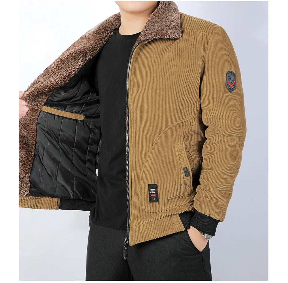 DIMUSI Winter Men's Bomber Jacket Fashion Man Corduroy Cotton Warm Padded Coats Casual Outwear Thermal Jackets Mens Clothing