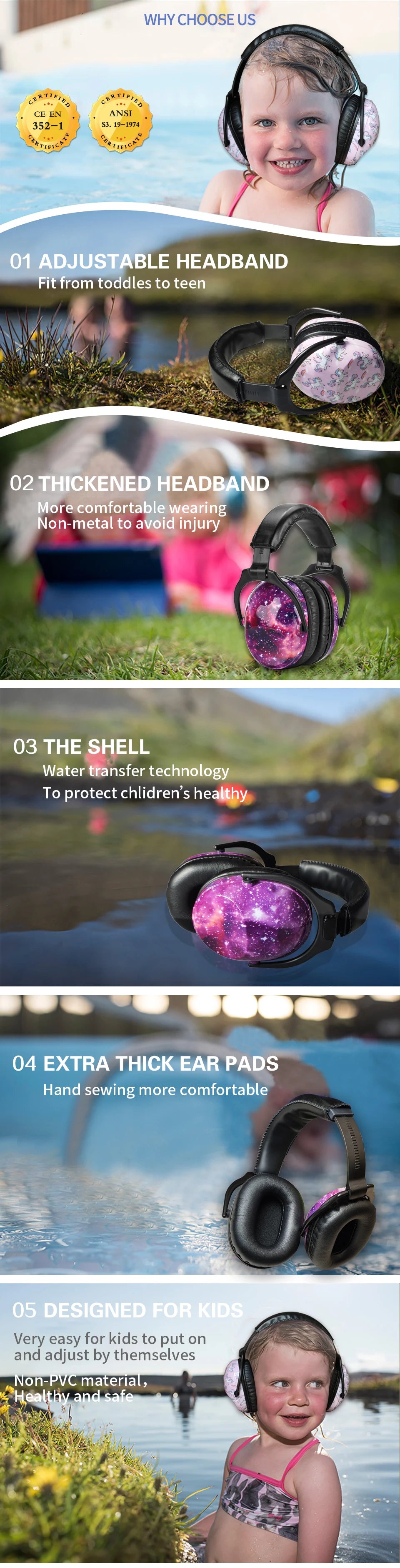 ZOHAN  Kids Ear Protection Safety Ear Muffs  Noise Reduction Ear Protection Defenders Hearing Protectors for Toddlers Children
