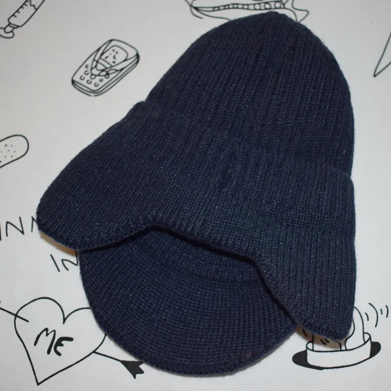 Unisex Stylish Add Fur Lined Warm Winter Hats With Brim Soft Beanie Cap For Men Women Classic Hat With Ear Knitted Hat