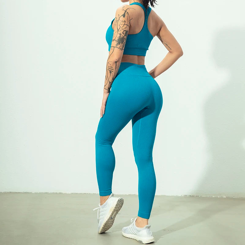 Seamless Women Yoga Set Workout Sportswear Gym Clothing Zipper Long Sleeve High Waist Leggings Fitness Bra Athletic Sports Suits
