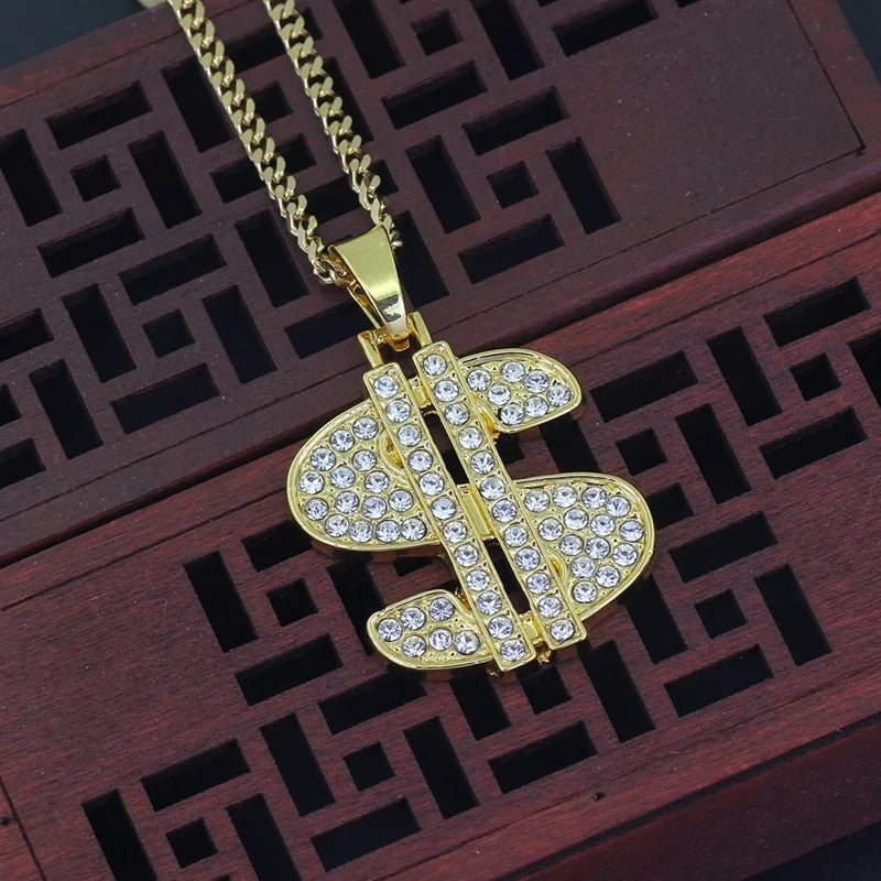 New Fashionable Metal Alloy Dollar Pendant Necklace for Men Exquisite Coin Symbol Chain On The Neck Accessories Trendy Jewelry