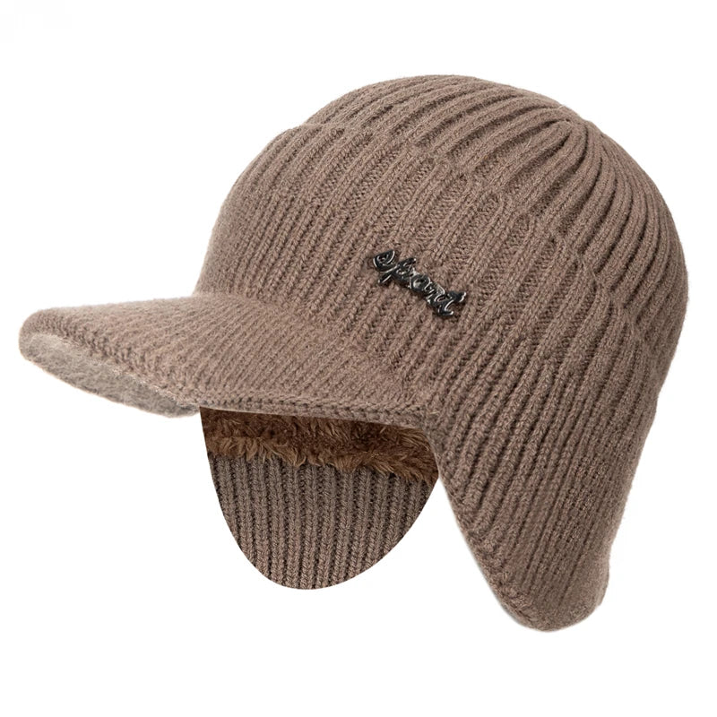 Unisex Stylish Add Fur Lined Warm Winter Hats With Brim Soft Beanie Cap For Men Women Classic Hat With Ear Knitted Hat