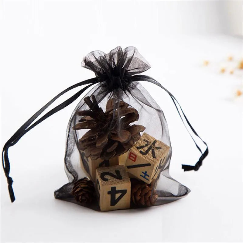 50Pcs Sheer Organza Gift Drawstring With Jewelry Pouches Display Packaging Christmas Candy Wedding Party Festival Gauze Bags