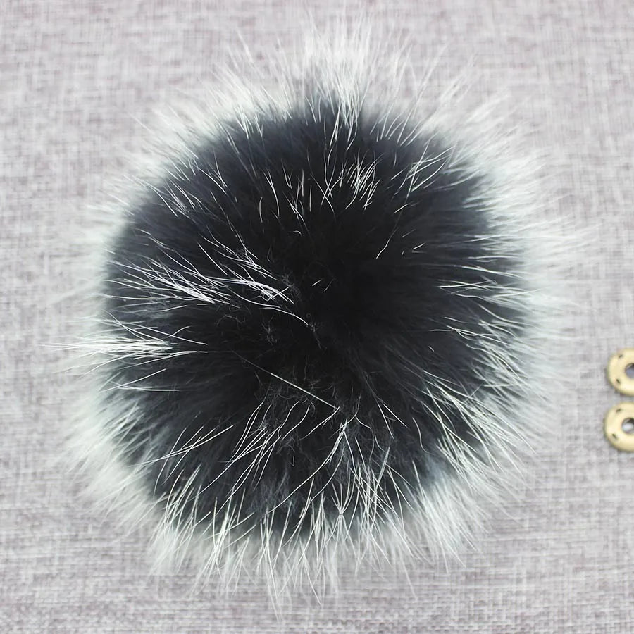 Big Fluffy Real Fur Fox Pompoms With Button DIY Raccoon Fur Pom Poms Balls Natural Fur Pompon For Scarves Hats Caps Accessories