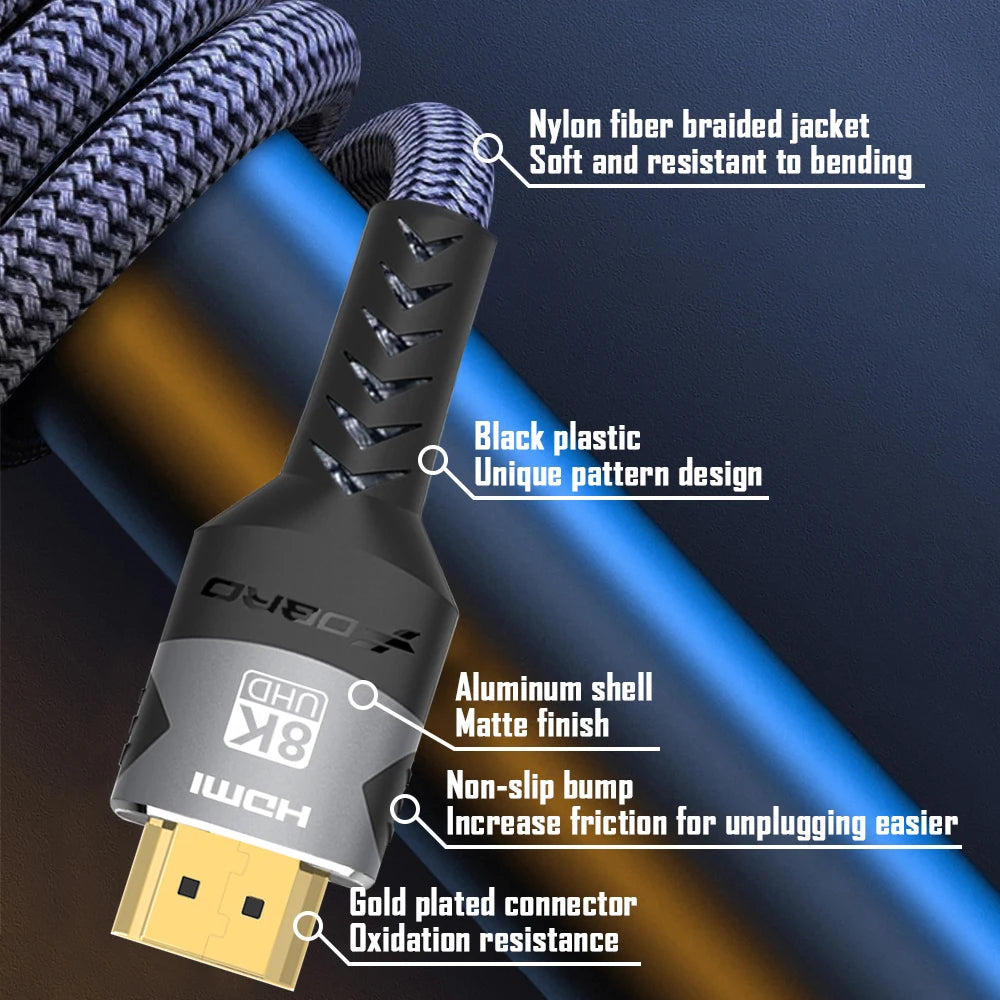 8K HDMI-Compatible Cable 4K@120Hz 8K@60Hz HDMI 2.1 Cable 48Gbps Adapter For RTX 3080 eARC HDR Video Cable PC Laptop TV box PS5