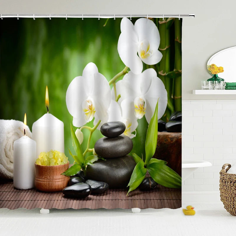Green Plant Bamboo Shower Curtain Bathroom Bath Curtain Waterproof polyester 3D Printed Trees 180*200cm Bath Screen With Hooks