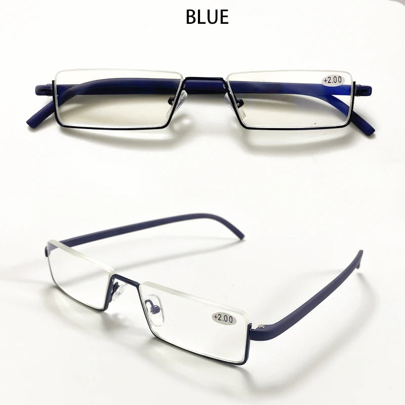 May Flower Metal Anti-Blue Light Reading Glasses Men Half Frame Prescription Eyeglasses Male TR90 Eyewear With Case óculos +1.75