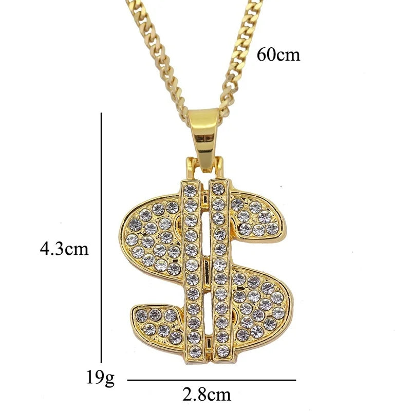 New Fashionable Metal Alloy Dollar Pendant Necklace for Men Exquisite Coin Symbol Chain On The Neck Accessories Trendy Jewelry