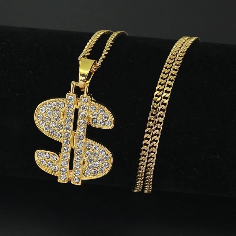 New Fashionable Metal Alloy Dollar Pendant Necklace for Men Exquisite Coin Symbol Chain On The Neck Accessories Trendy Jewelry
