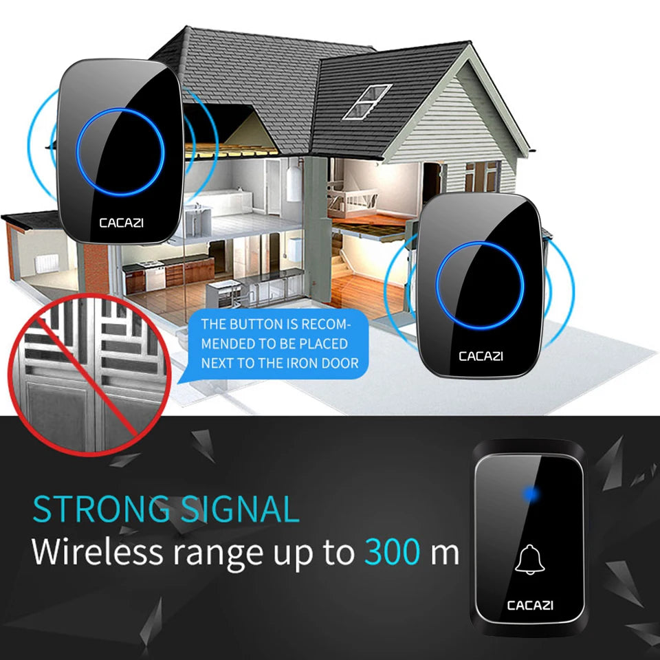 CACAZ Smart Home Waterproof Wireless Doorbell For Outdoor 4 Levels Volume 80DB 60 Chimes Home Calling Bell US EU UK AU Plug
