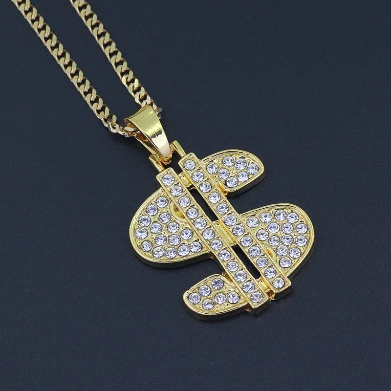 New Fashionable Metal Alloy Dollar Pendant Necklace for Men Exquisite Coin Symbol Chain On The Neck Accessories Trendy Jewelry