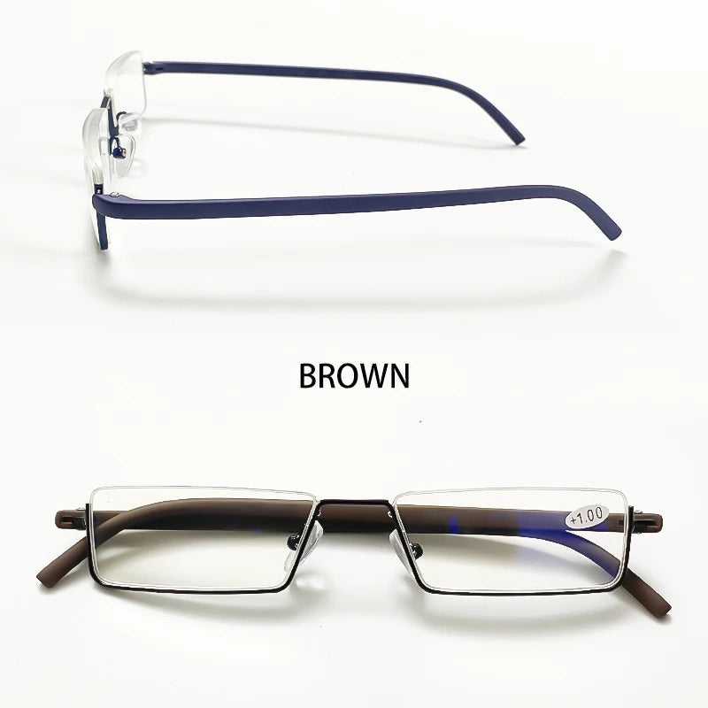 May Flower Metal Anti-Blue Light Reading Glasses Men Half Frame Prescription Eyeglasses Male TR90 Eyewear With Case óculos +1.75