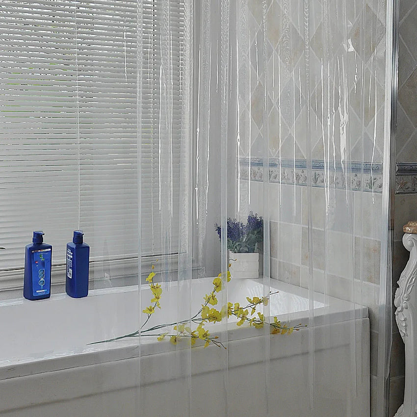 Transparent Shower Curtain Waterproof Clear White PEVA Bath Curtains Liner for Bathroom Mildew Home Hotel with Free Hooks