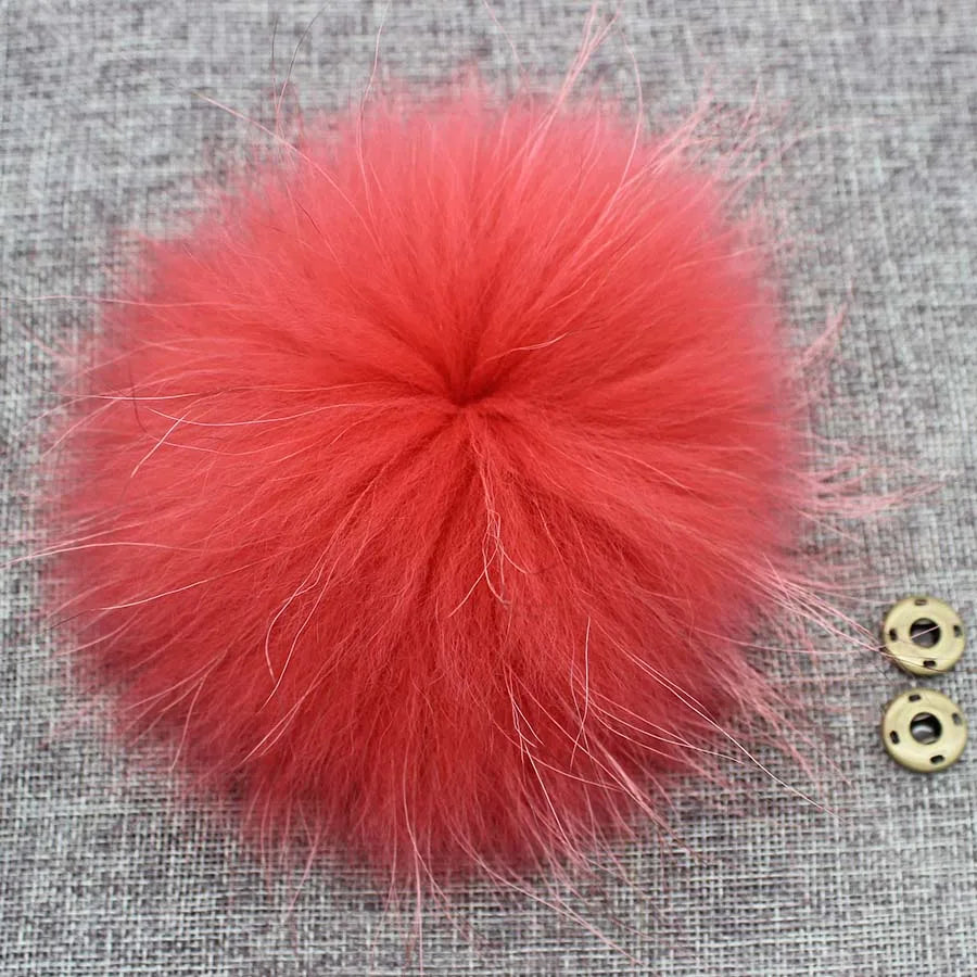 Big Fluffy Real Fur Fox Pompoms With Button DIY Raccoon Fur Pom Poms Balls Natural Fur Pompon For Scarves Hats Caps Accessories