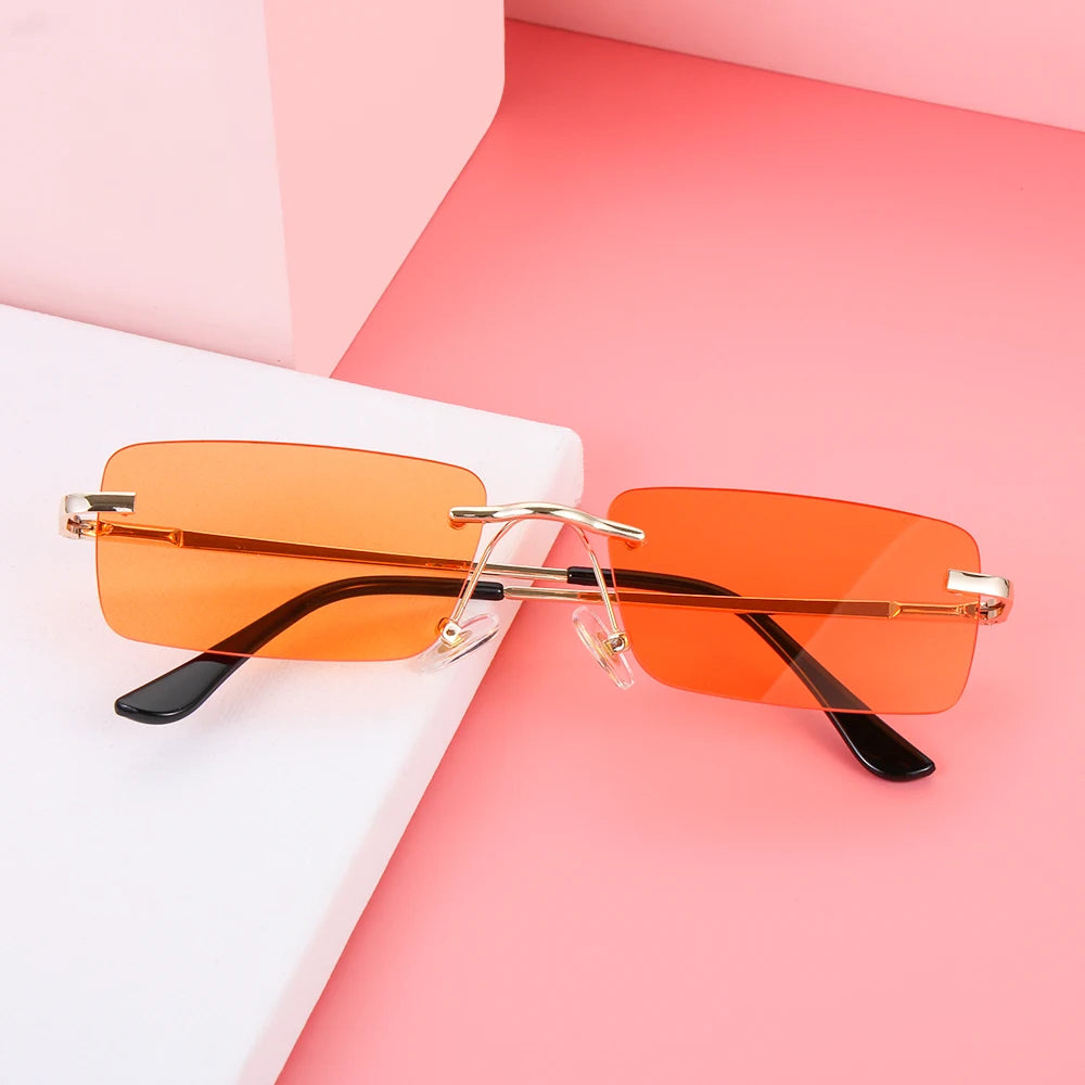 Traveling Style Mountaineering Sunglasses For men Women UV400 Shades Rectangle Rimless Eyeglasses Gradient Colors Eyewear