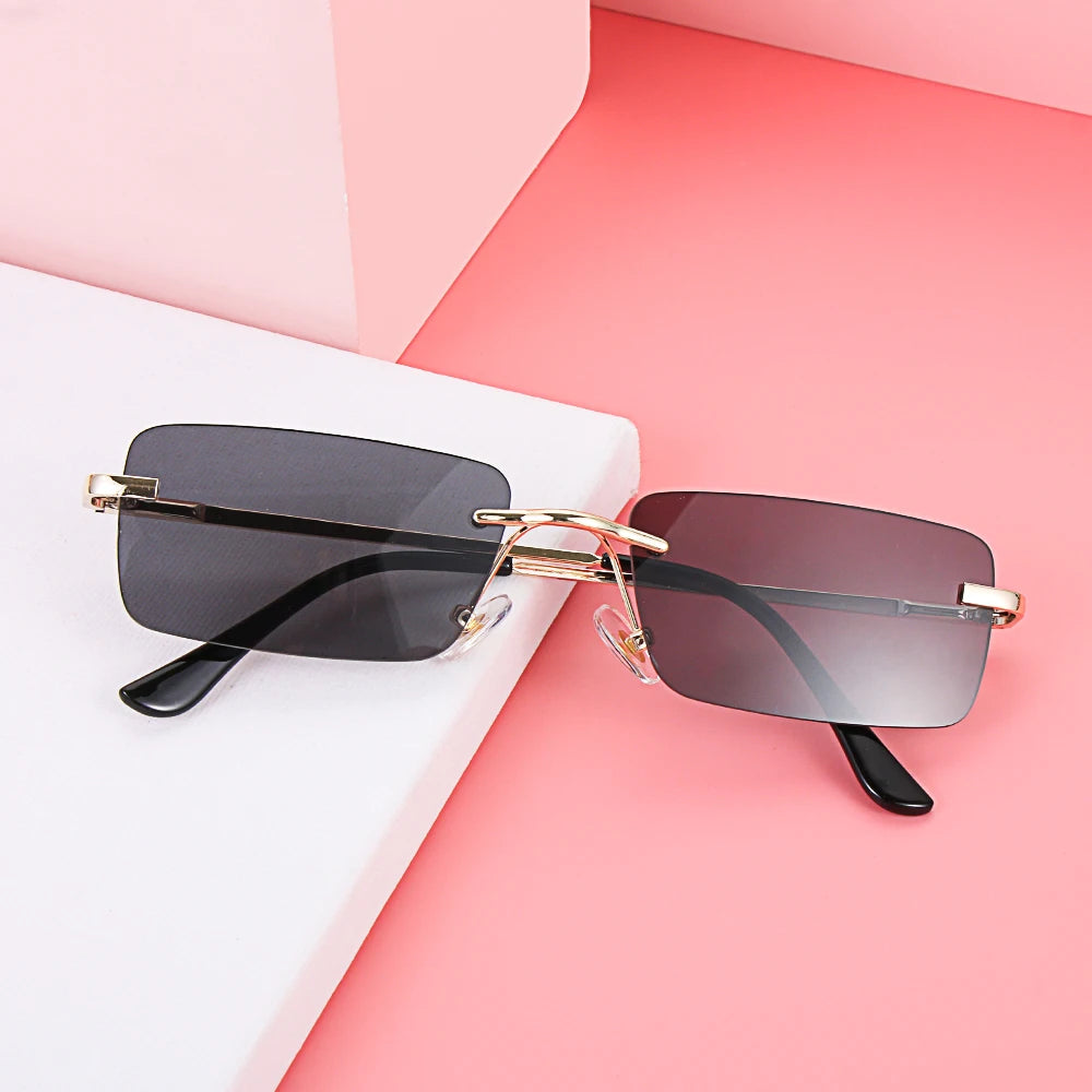Traveling Style Mountaineering Sunglasses For men Women UV400 Shades Rectangle Rimless Eyeglasses Gradient Colors Eyewear