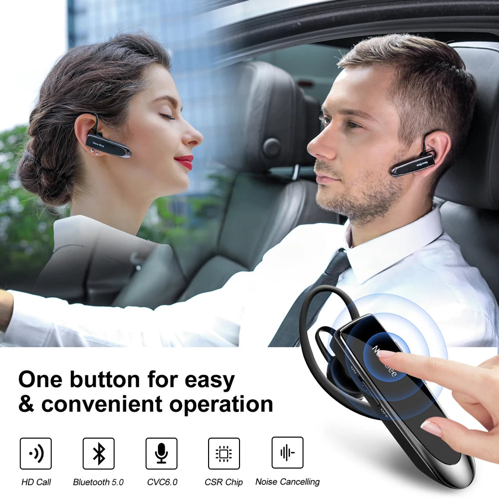 New Bee Bluetooth Headset Wireless Earphones Headphones with Mic 24Hrs Earbuds Single Earpiece Mini Handsfree for Driver Office