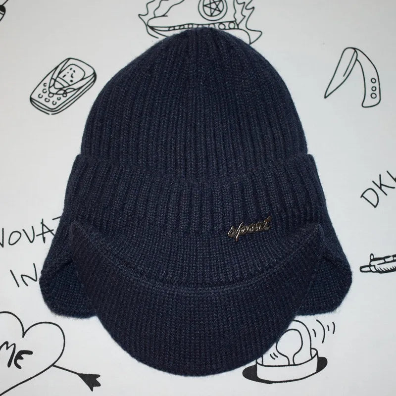 Unisex Stylish Add Fur Lined Warm Winter Hats With Brim Soft Beanie Cap For Men Women Classic Hat With Ear Knitted Hat