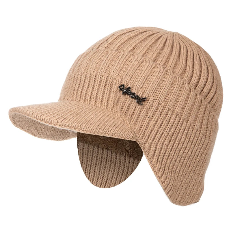 Unisex Stylish Add Fur Lined Warm Winter Hats With Brim Soft Beanie Cap For Men Women Classic Hat With Ear Knitted Hat
