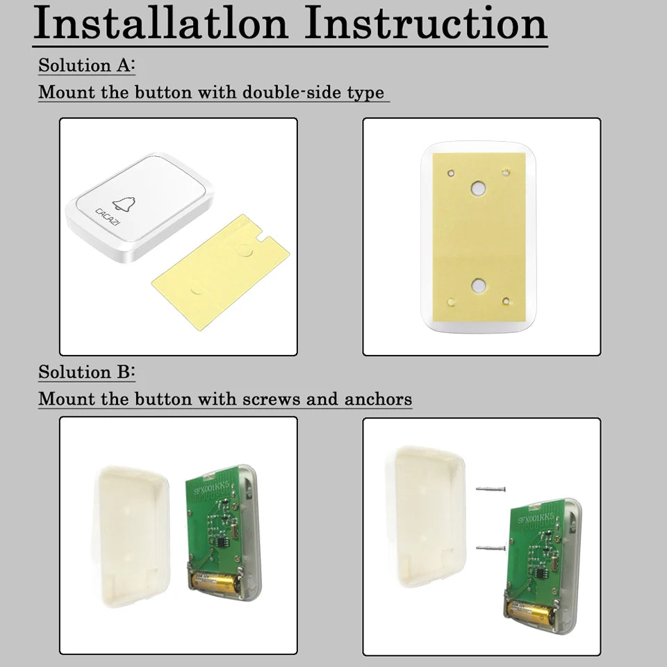 CACAZ Smart Home Waterproof Wireless Doorbell For Outdoor 4 Levels Volume 80DB 60 Chimes Home Calling Bell US EU UK AU Plug