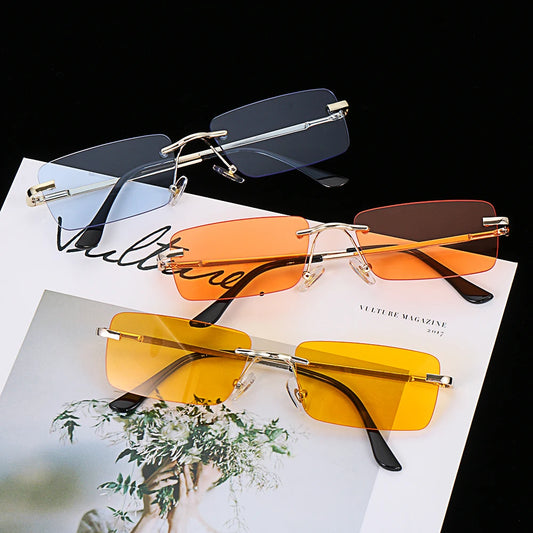 Traveling Style Mountaineering Sunglasses For men Women UV400 Shades Rectangle Rimless Eyeglasses Gradient Colors Eyewear