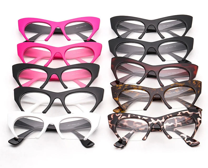 SHAUNA Retro Women Half Frame Cat Eye Glasses Frames Fashion Optical Frame