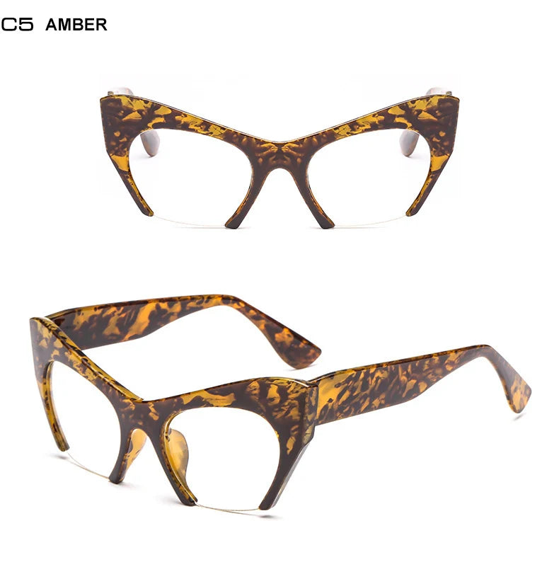 SHAUNA Retro Women Half Frame Cat Eye Glasses Frames Fashion Optical Frame