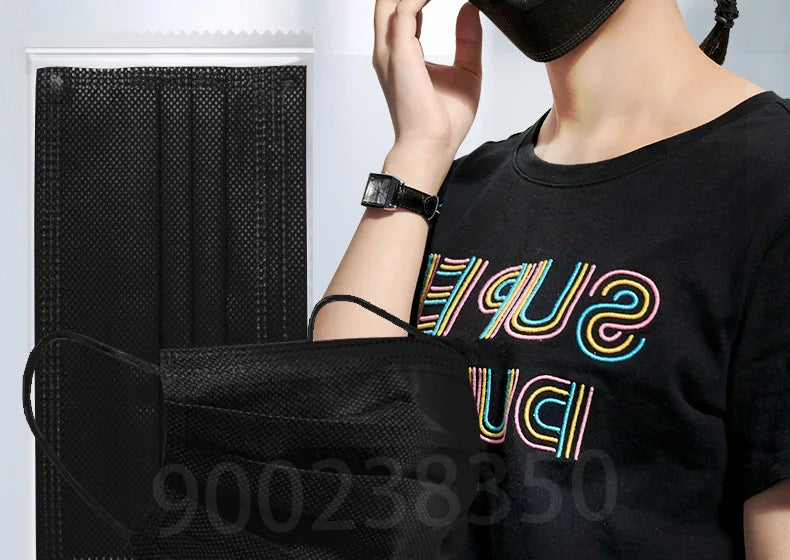 10/50/100/200/500pcs Mask Disposable Separate Package Black Face Masks Independent Packaging 3 Layer Ply safe Protective mask