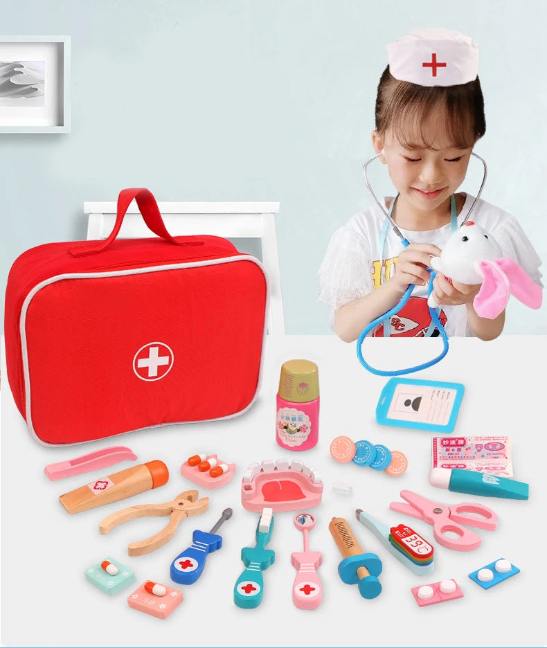 Wooden Pretend Play Doctor Educationa Toys for Children Kid Medical Simulation Medicine Chest Set for Kids Interest