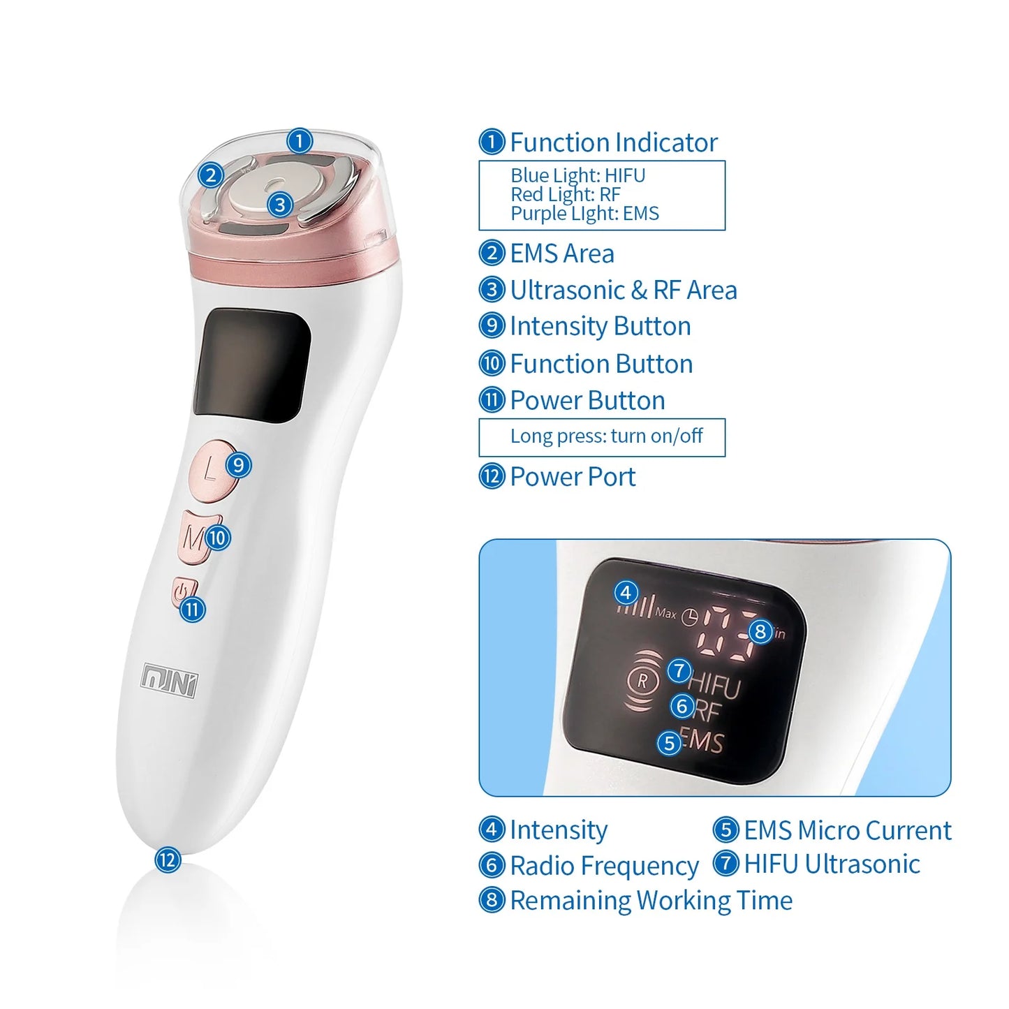 Mini HIFU Machine Ultrasonic RF EMS HIFU Facial Lifting Skin Tightening Device Face Chin Neck Eye Anti Wrinkle Massager Home Use