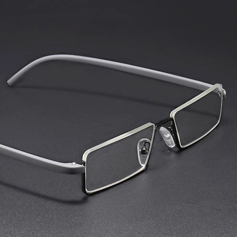 May Flower Metal Anti-Blue Light Reading Glasses Men Half Frame Prescription Eyeglasses Male TR90 Eyewear With Case óculos +1.75