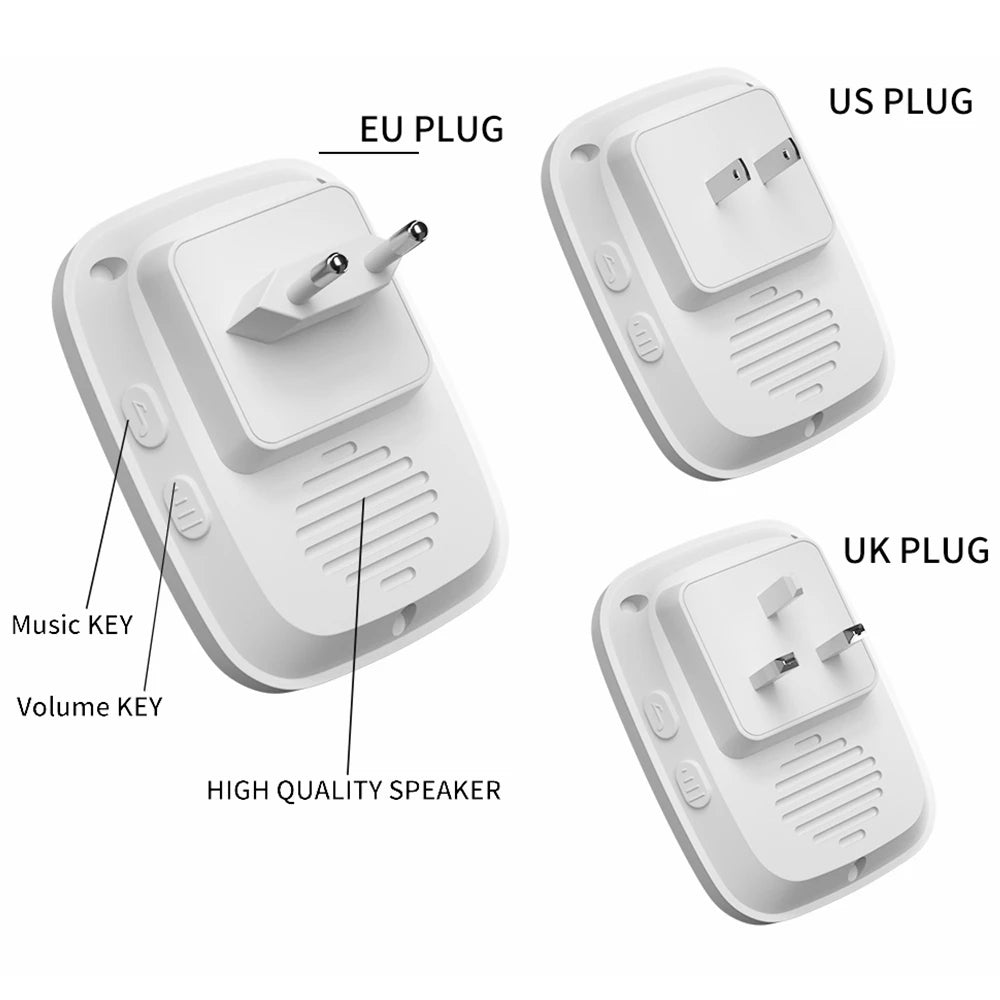 CACAZ Smart Home Waterproof Wireless Doorbell For Outdoor 4 Levels Volume 80DB 60 Chimes Home Calling Bell US EU UK AU Plug