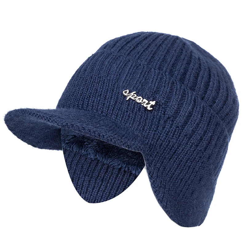 Unisex Stylish Add Fur Lined Warm Winter Hats With Brim Soft Beanie Cap For Men Women Classic Hat With Ear Knitted Hat