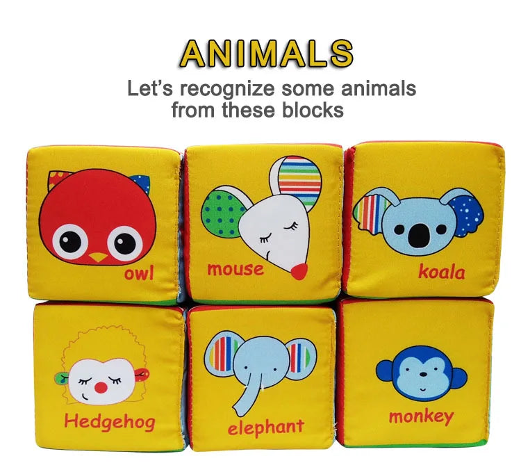 6PCS Cloth Building Blocks Baby Infant Soft Plush Doll Kids Sensory Educational Toys for Children Building Cube Construction Set