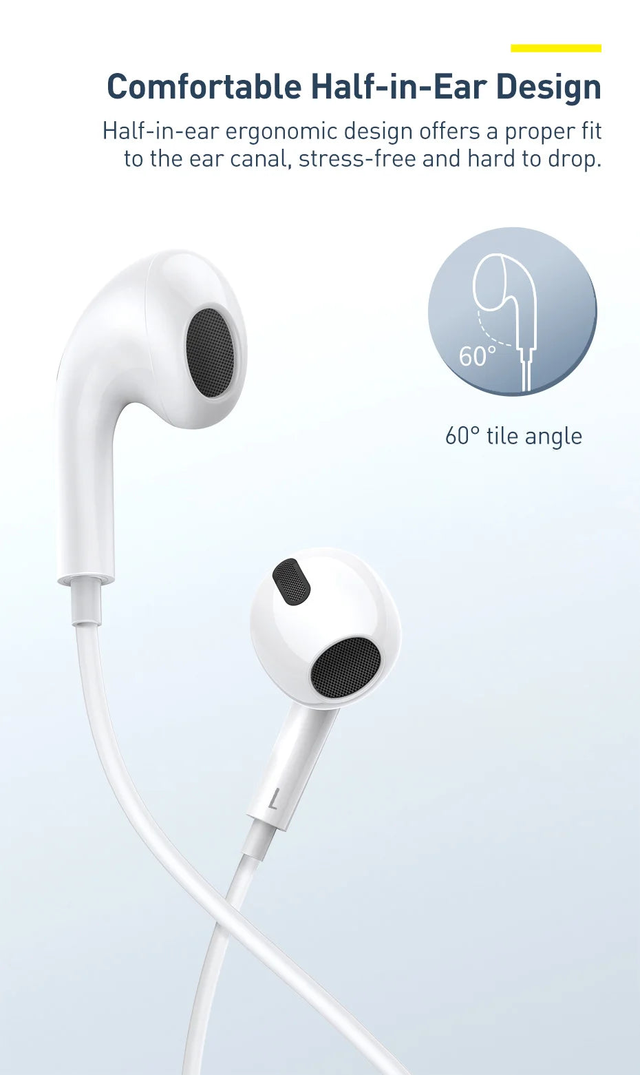 Baseus C17 Type-C Earphones In Ear Hearphone Wired Headset With Mic For Smart Phone For Xiaomi Samsung S21 S20 Cellphone Headset