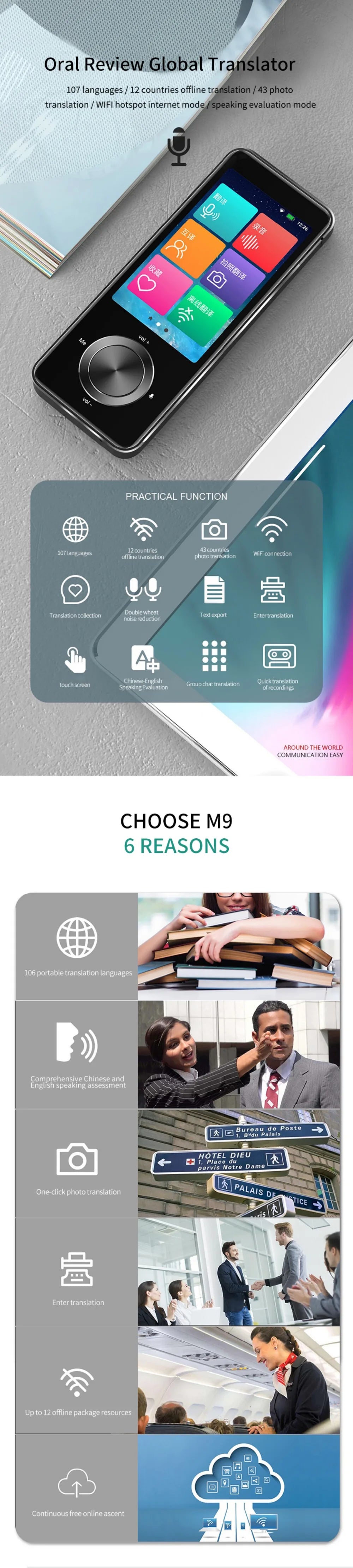 Newest M9 Instant Voice Translator Portable Language Translator In Real-time Smart Translator Supports 12 offline languages