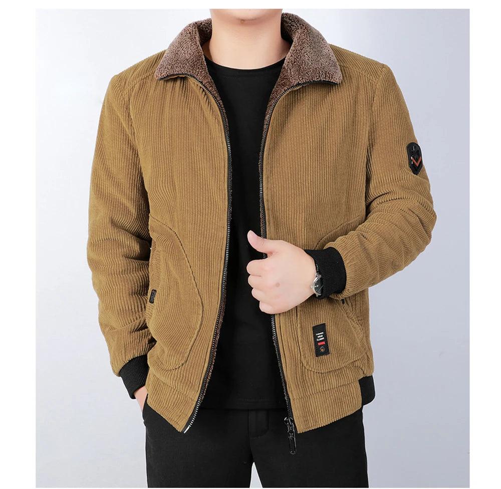 DIMUSI Winter Men's Bomber Jacket Fashion Man Corduroy Cotton Warm Padded Coats Casual Outwear Thermal Jackets Mens Clothing