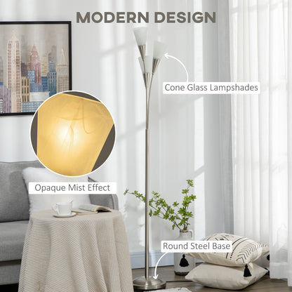 HOMCOM Modern Standing Lamp, 3-Light Upright Floor Lamps for Living Room, Silver Tone