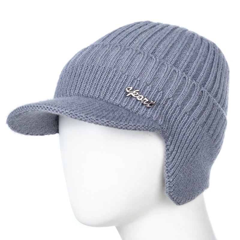 Unisex Stylish Add Fur Lined Warm Winter Hats With Brim Soft Beanie Cap For Men Women Classic Hat With Ear Knitted Hat