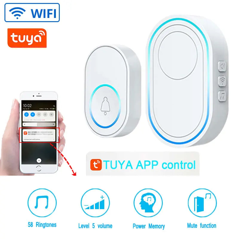 Wireless Doorbell Tuya App Intelligent Home Welcome Doorbell Waterproof Button LED Light 433MHz Security Alarm Smart Doorbell