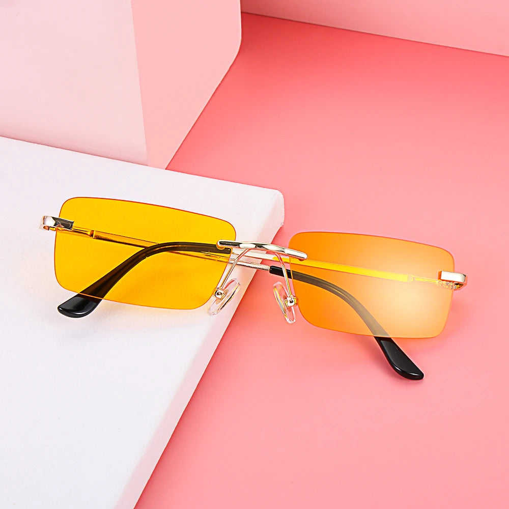 Traveling Style Mountaineering Sunglasses For men Women UV400 Shades Rectangle Rimless Eyeglasses Gradient Colors Eyewear