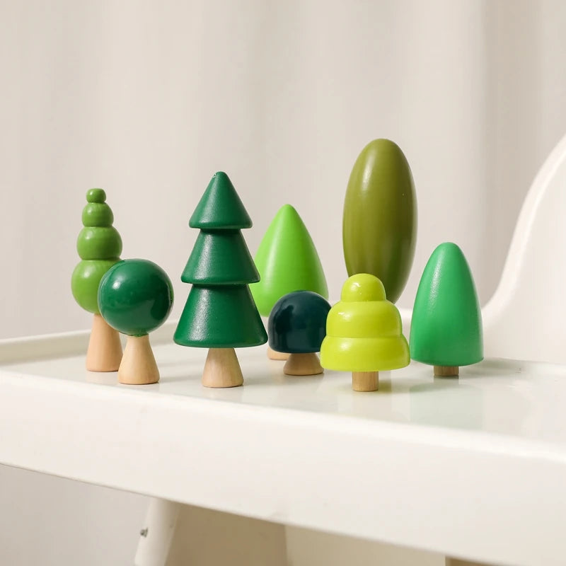 Wooden Forest Tree Building Blocks Montessori Simulation Green Tree Toy Children Room Decoration Desktop Furnishings Kids Gift